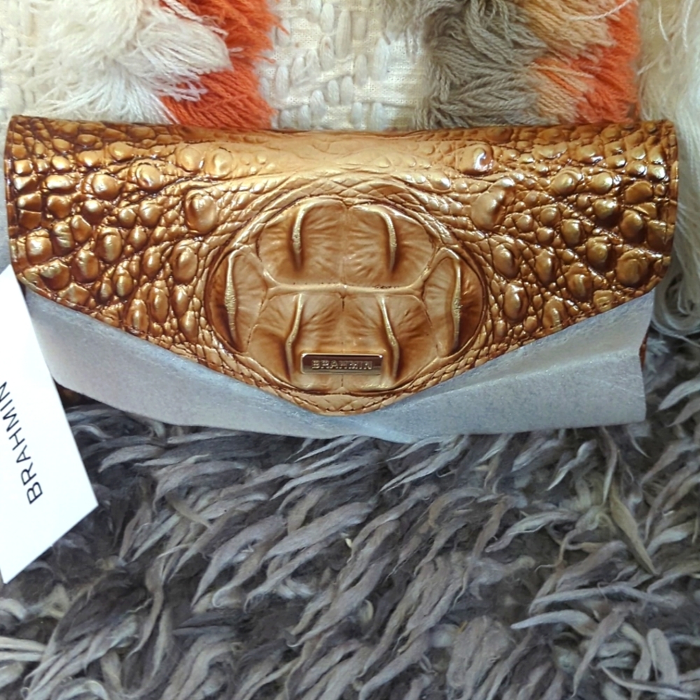 Brahmin Gold and Silver Croc-Embossed Wallet